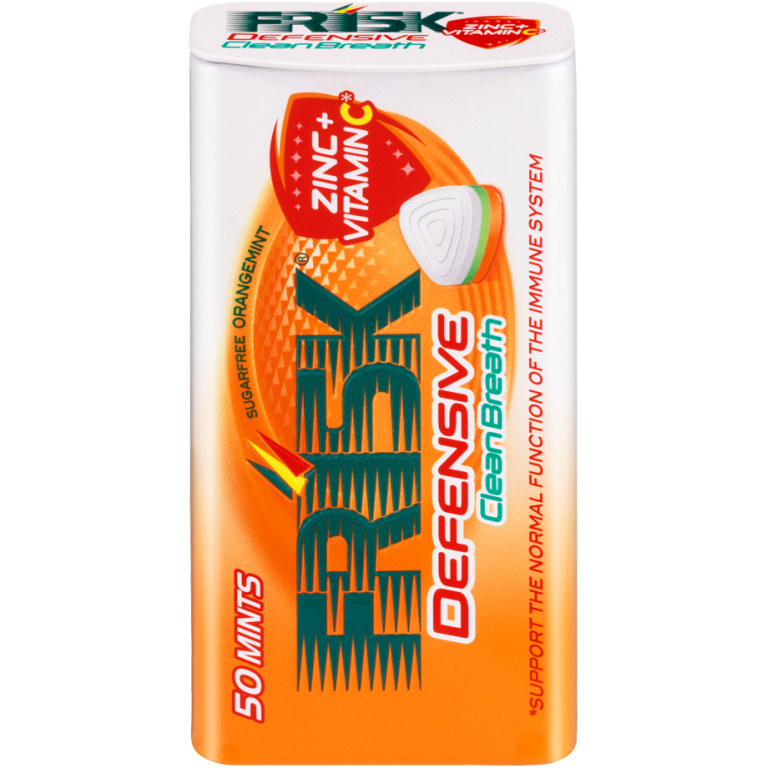 FRISK DEFENSIVE ORANGE MINT 35G*12 METAL BOX