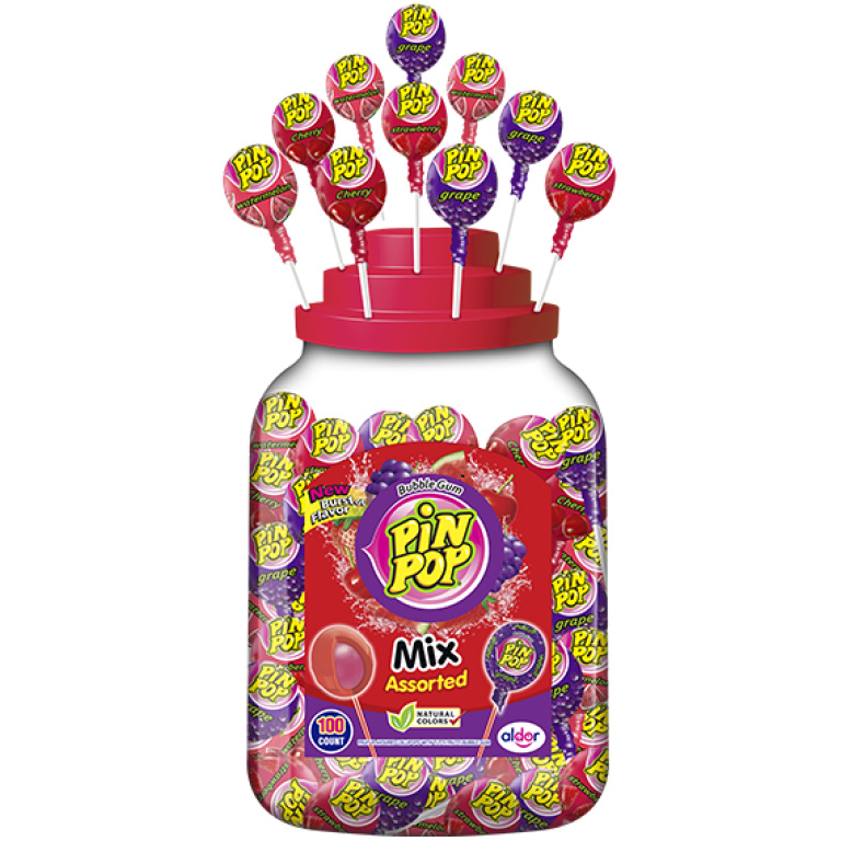 PIN POP MIX ASSORTED LOLIPOPS 18G*100PCS