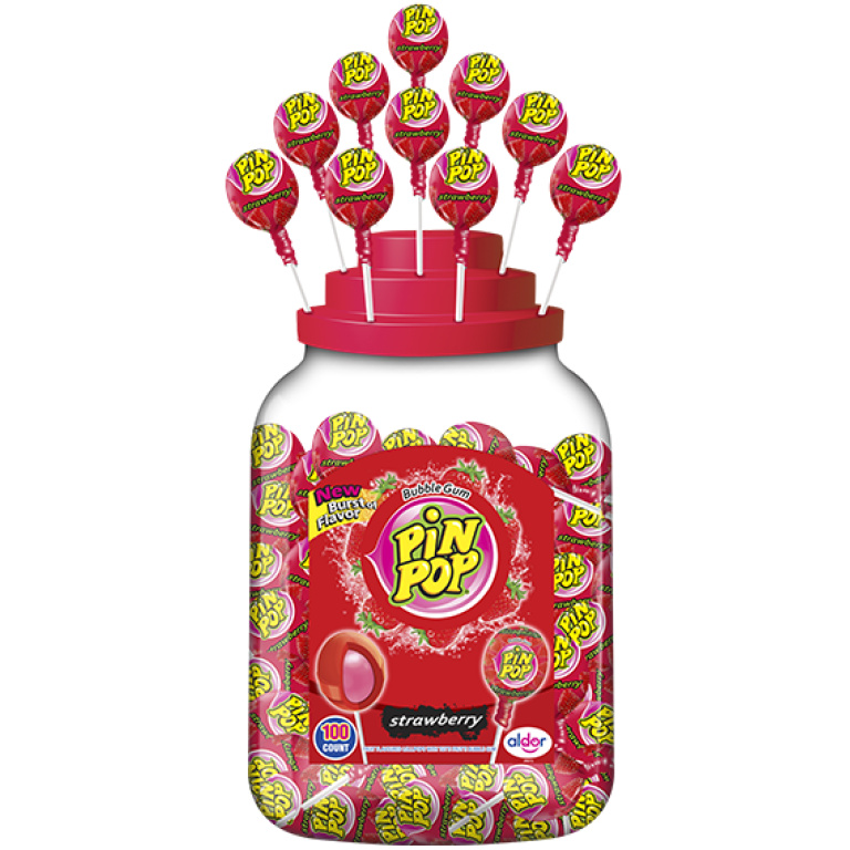 PIN POP STRAWBERRY LOLIPOPS 18G*100PCS