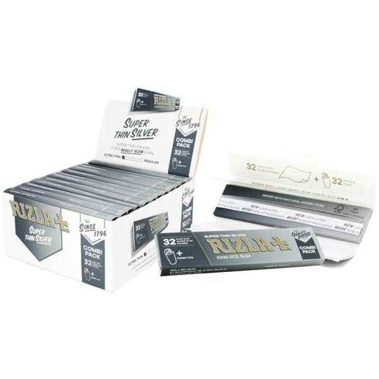 RIZLA+ SILVER SLIM+TIPS R-PAPER 32*24 COMBI PACK