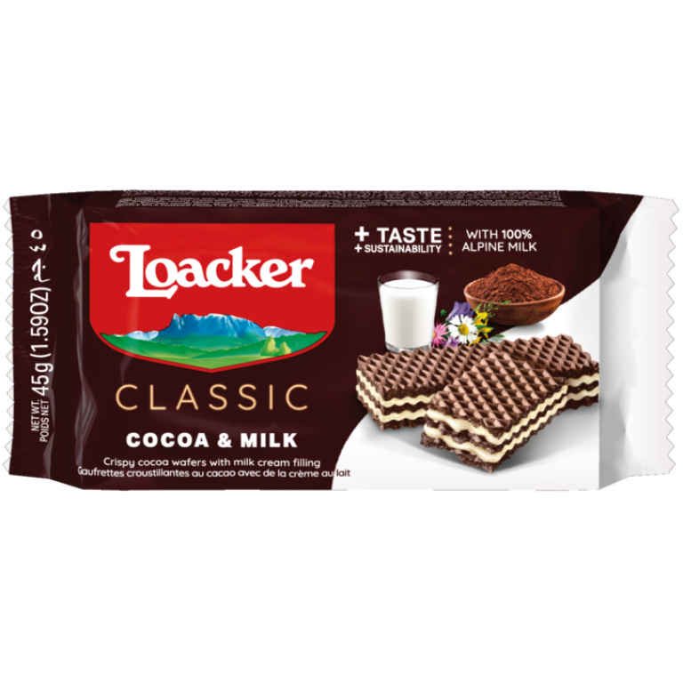 LOACKER CLASSIC COCOA MILK 45G*25 PCS